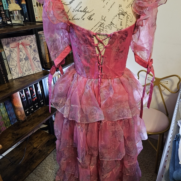 Floral Pink Layered Ruffle Dress - Picture 2 of 5